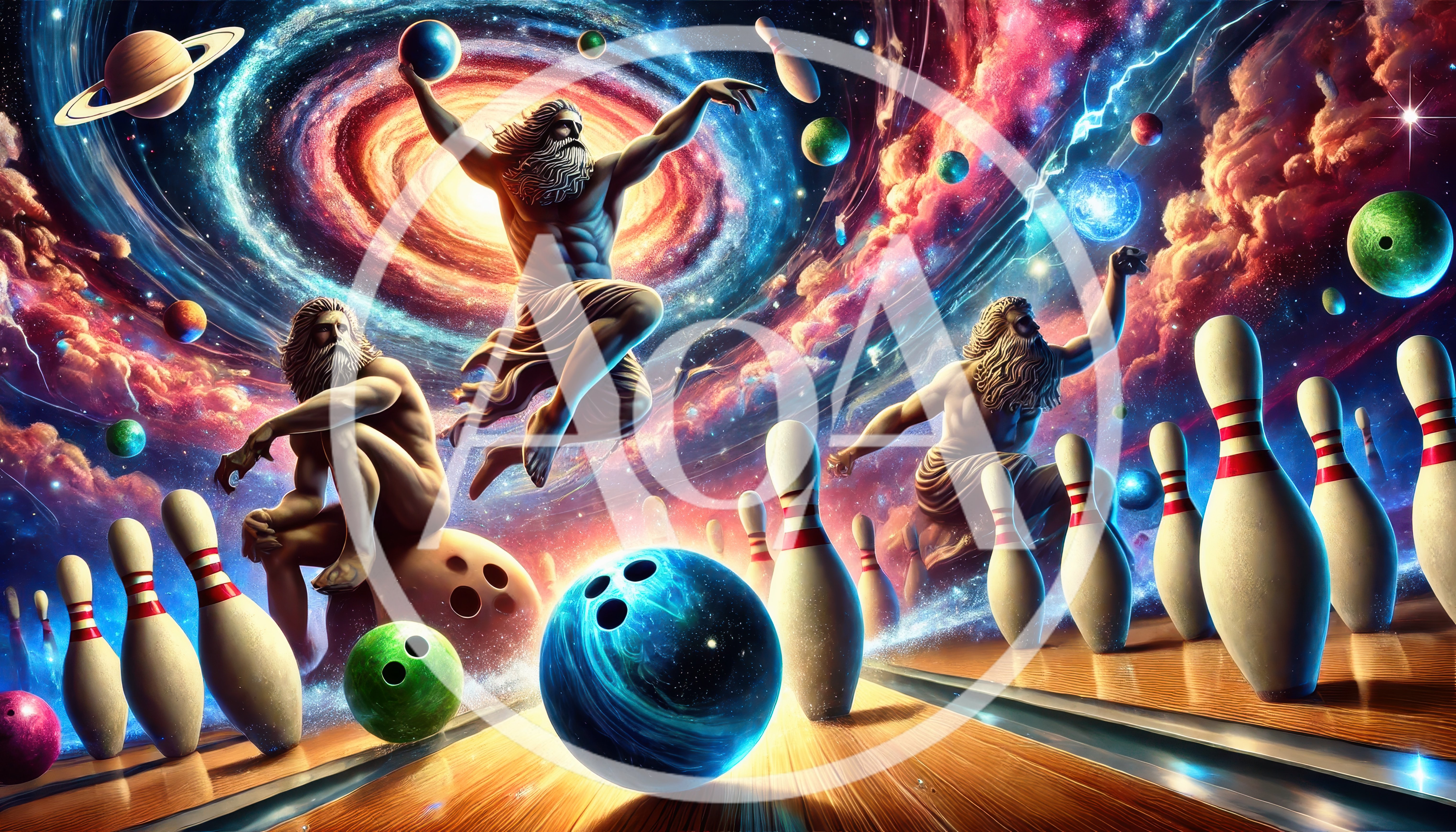 Cosmic Deities Playing Bowling in Deep Space