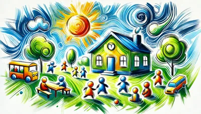 Stylized Illustration Of Children Playing At School