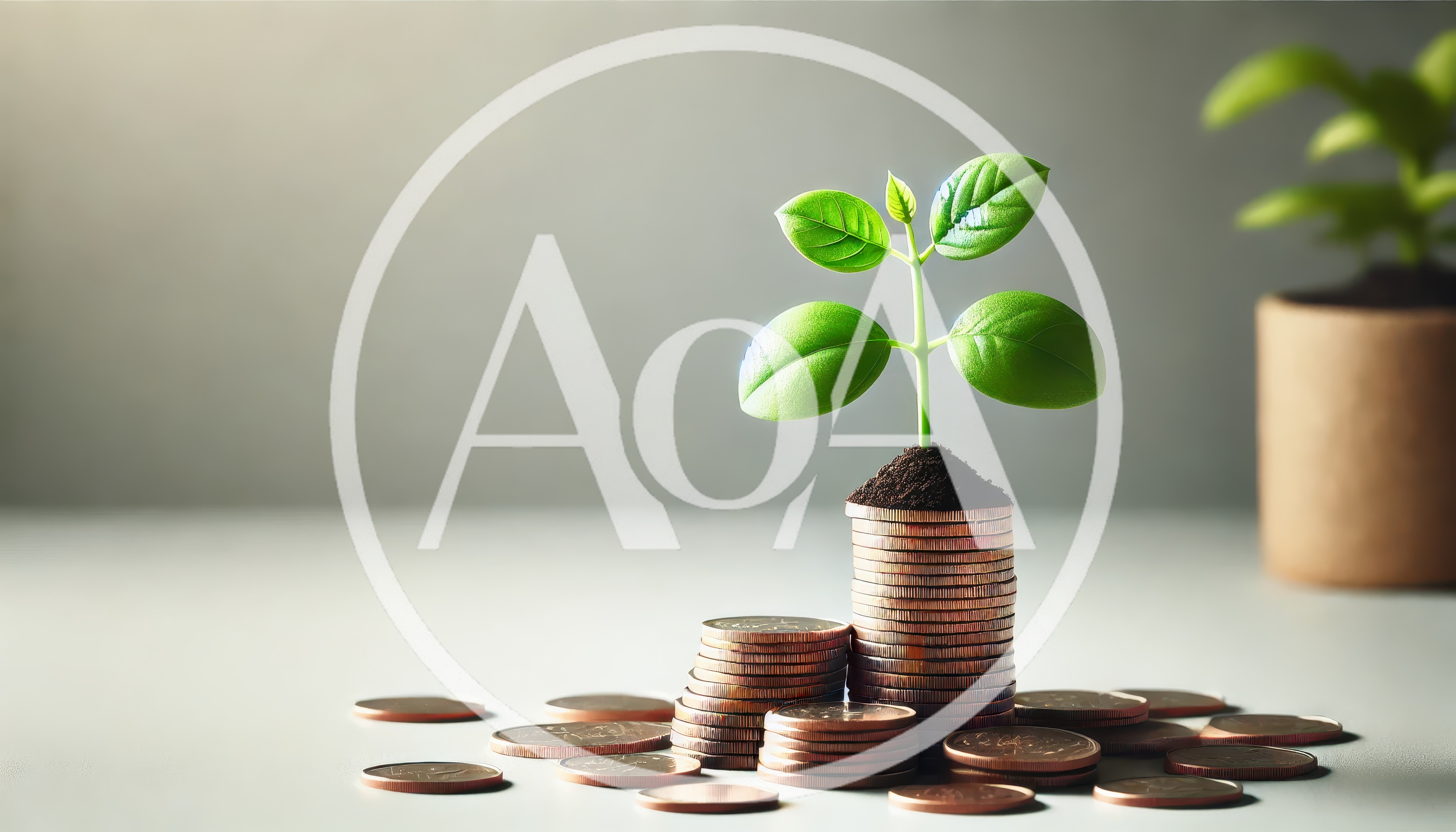 Small Green Plant Growing From Stack Of Coins