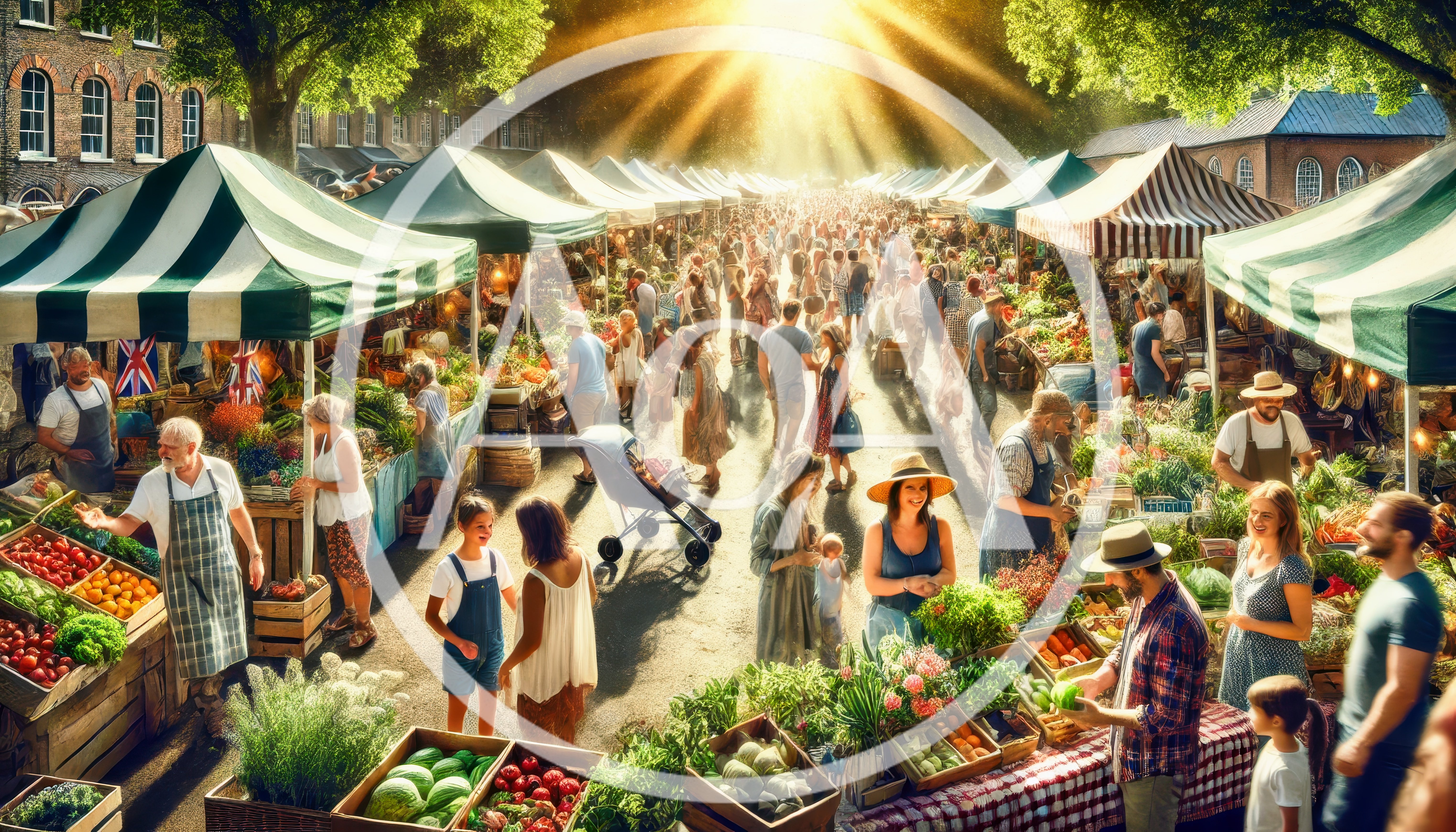 Bustling Outdoor Farmers Market With Shoppers And Vendors