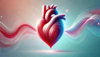 Abstract Stylized Human Heart With Flowing Energy Waves