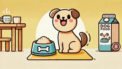 Cute Cartoon Puppy Sitting Next To A Food Bowl