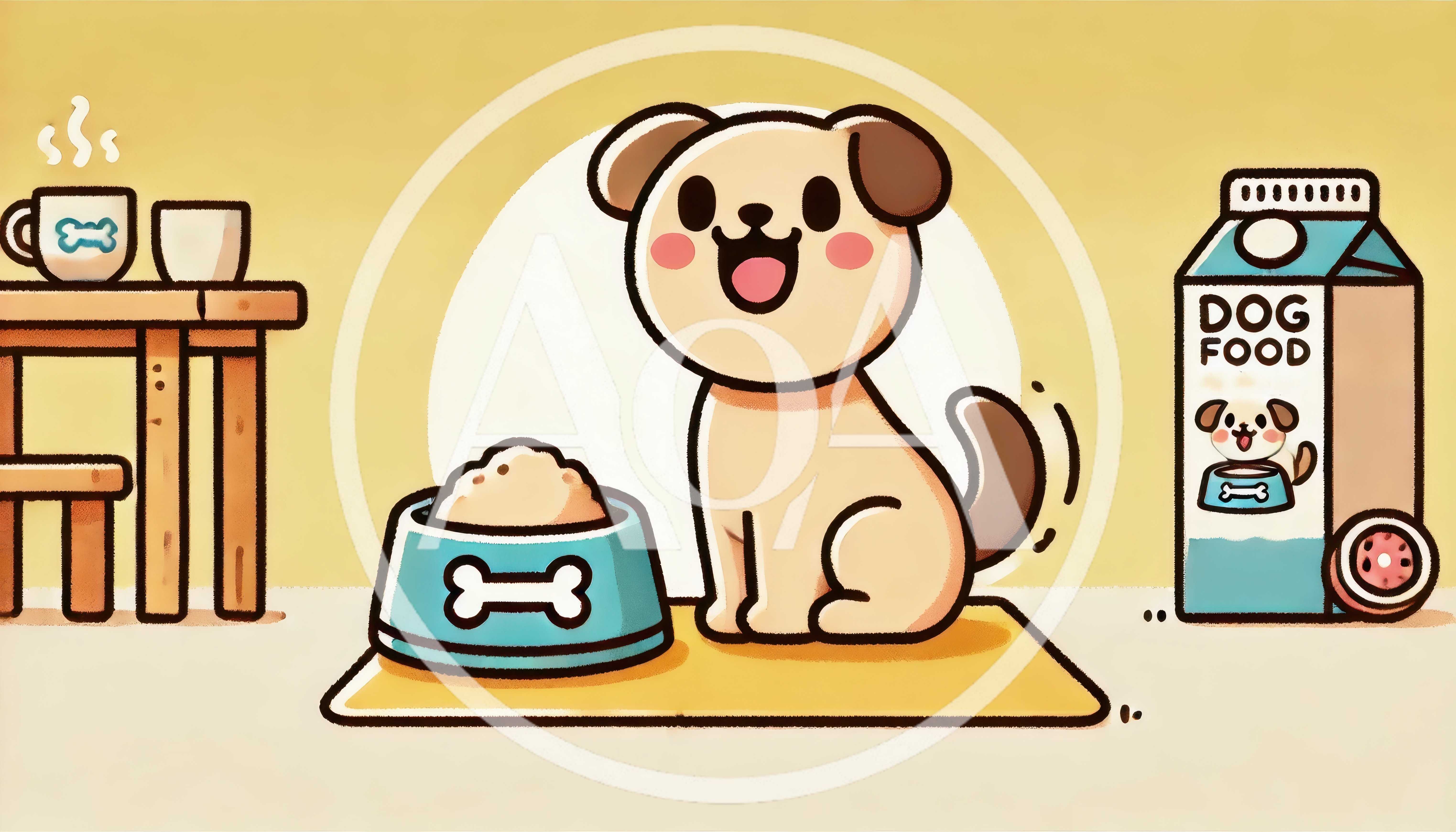 Cute Cartoon Puppy Sitting Next To A Food Bowl