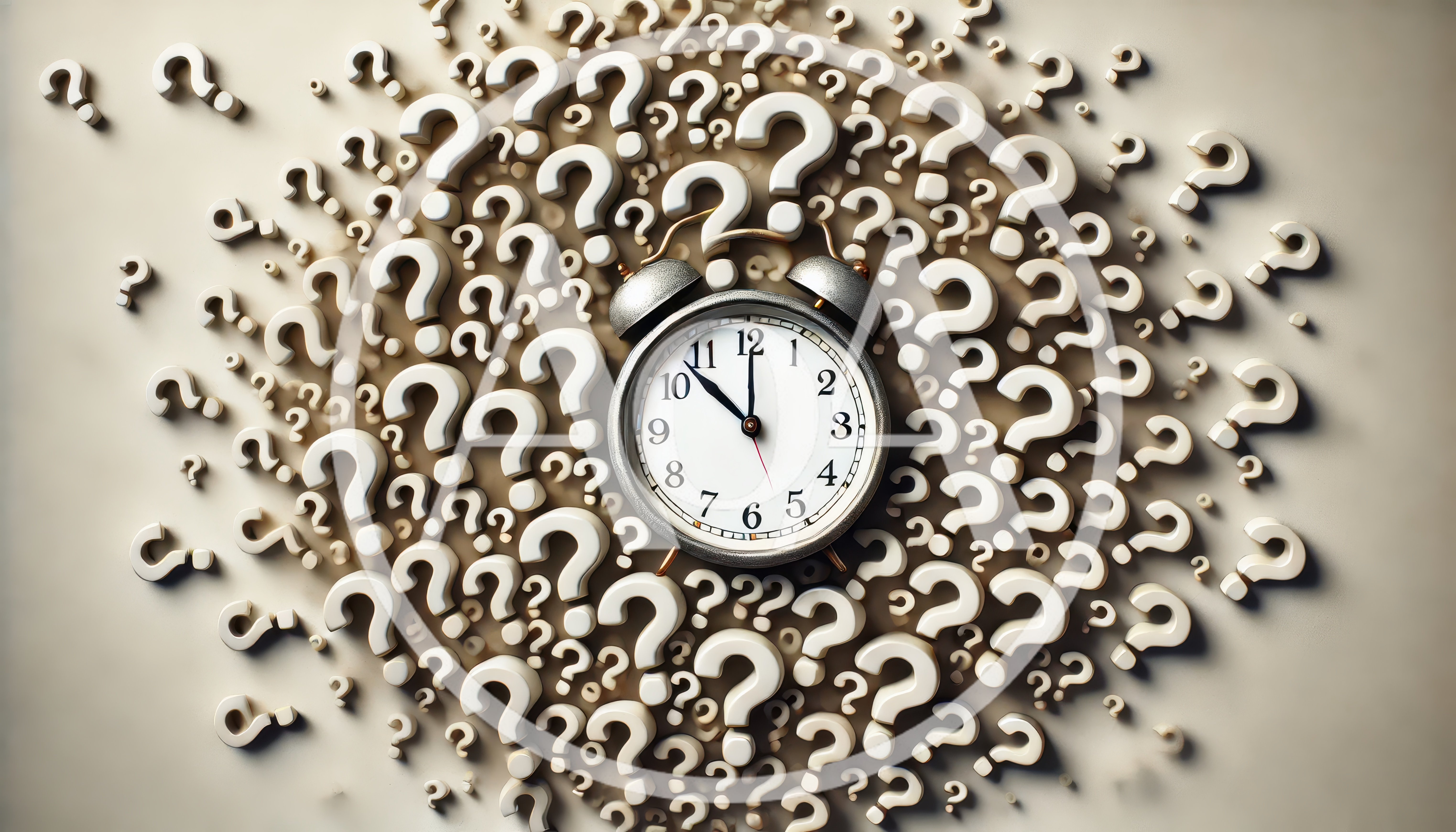 Alarm Clock Surrounded By Many Question Marks