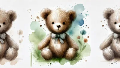 Watercolor Illustration Of Three Cute Teddy Bears
