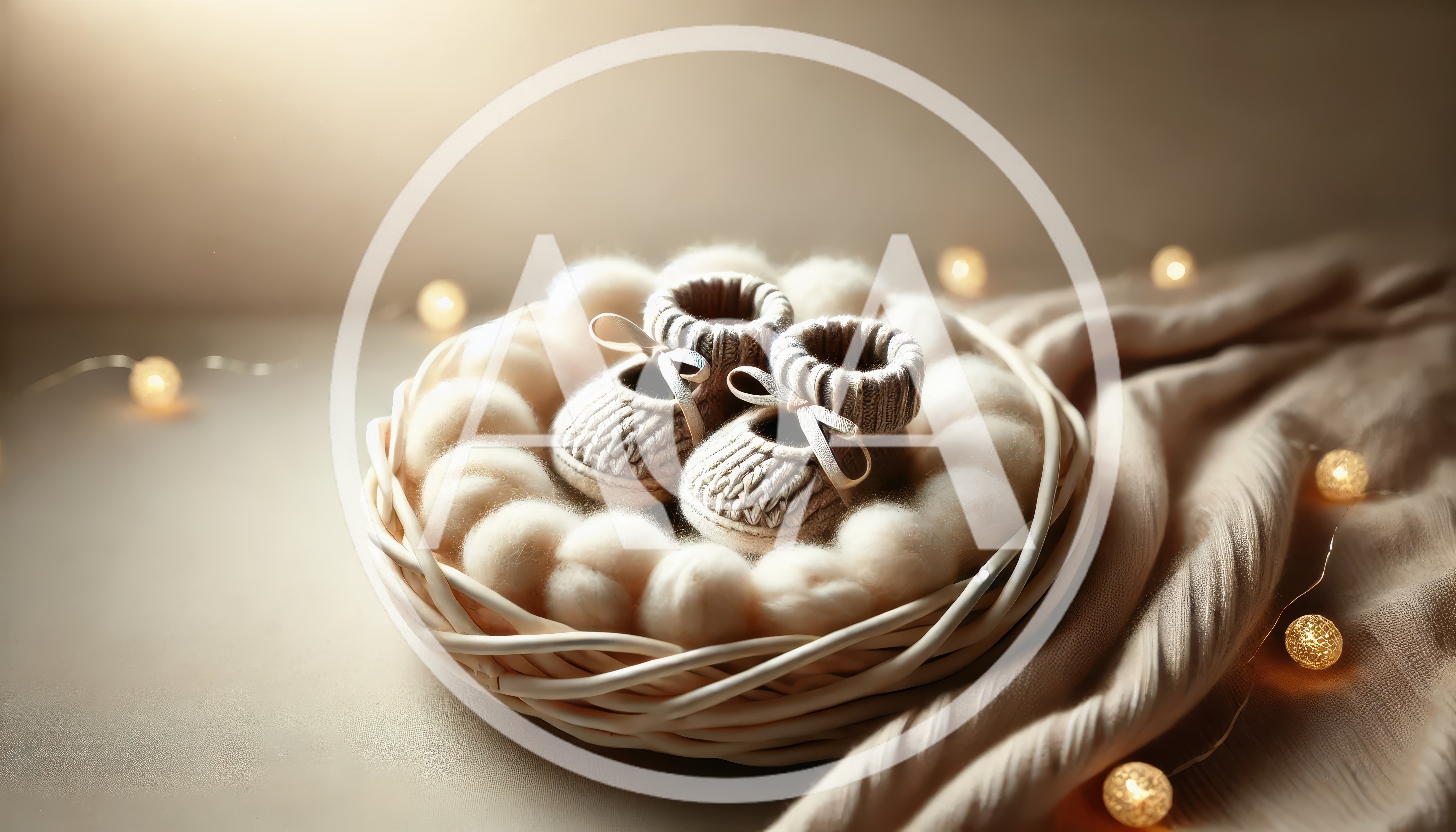 Knitted Baby Booties in a Wicker Basket