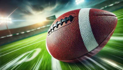 American Football Flying Over Stadium Field
