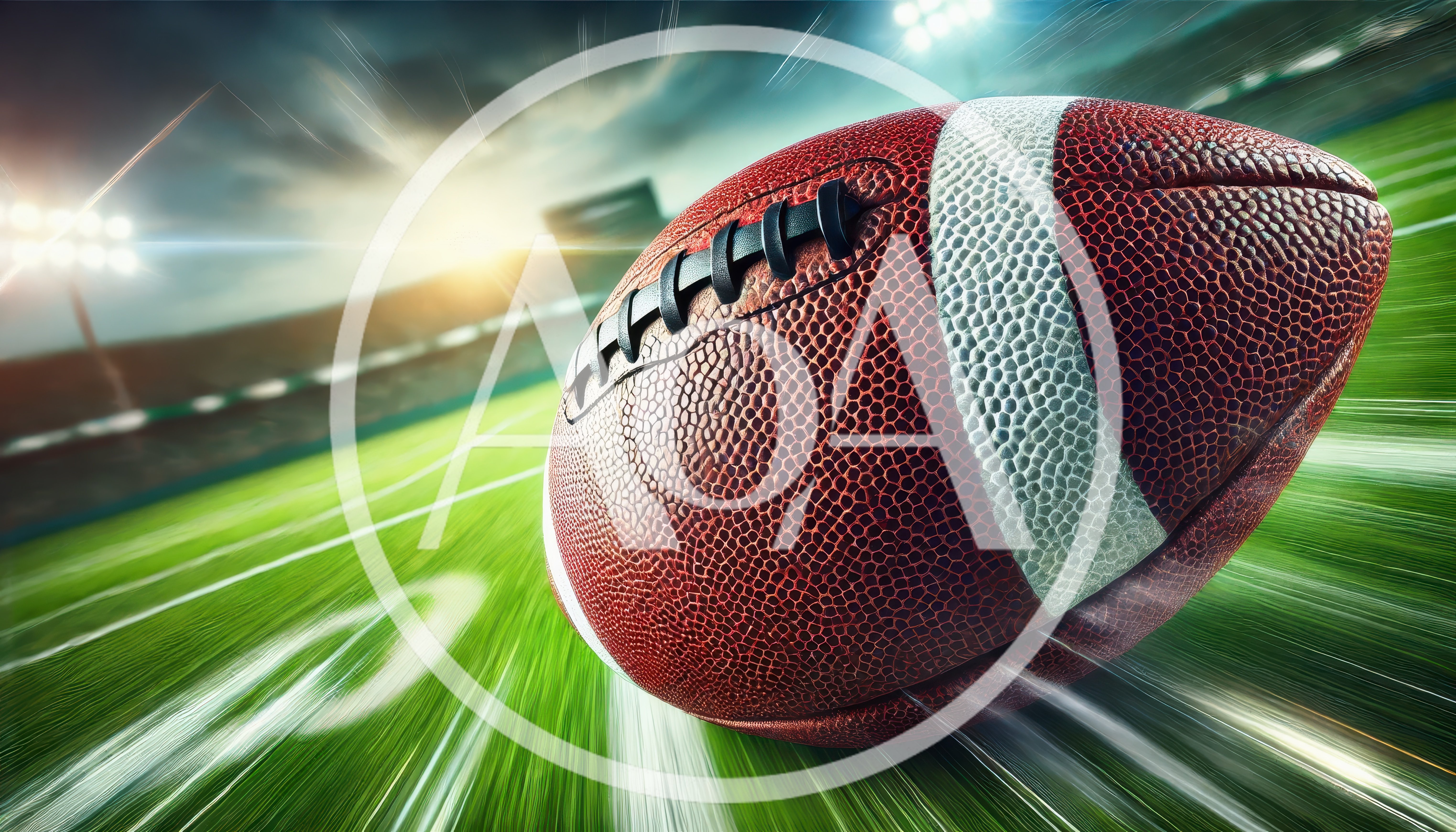 American Football Flying Over Stadium Field