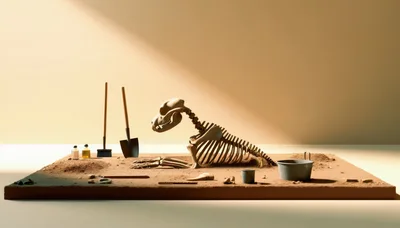 Archaeological Excavation Of A Fossilized Animal Skeleton
