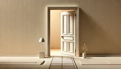 Minimalist Interior With Open Door And Decorative Elements