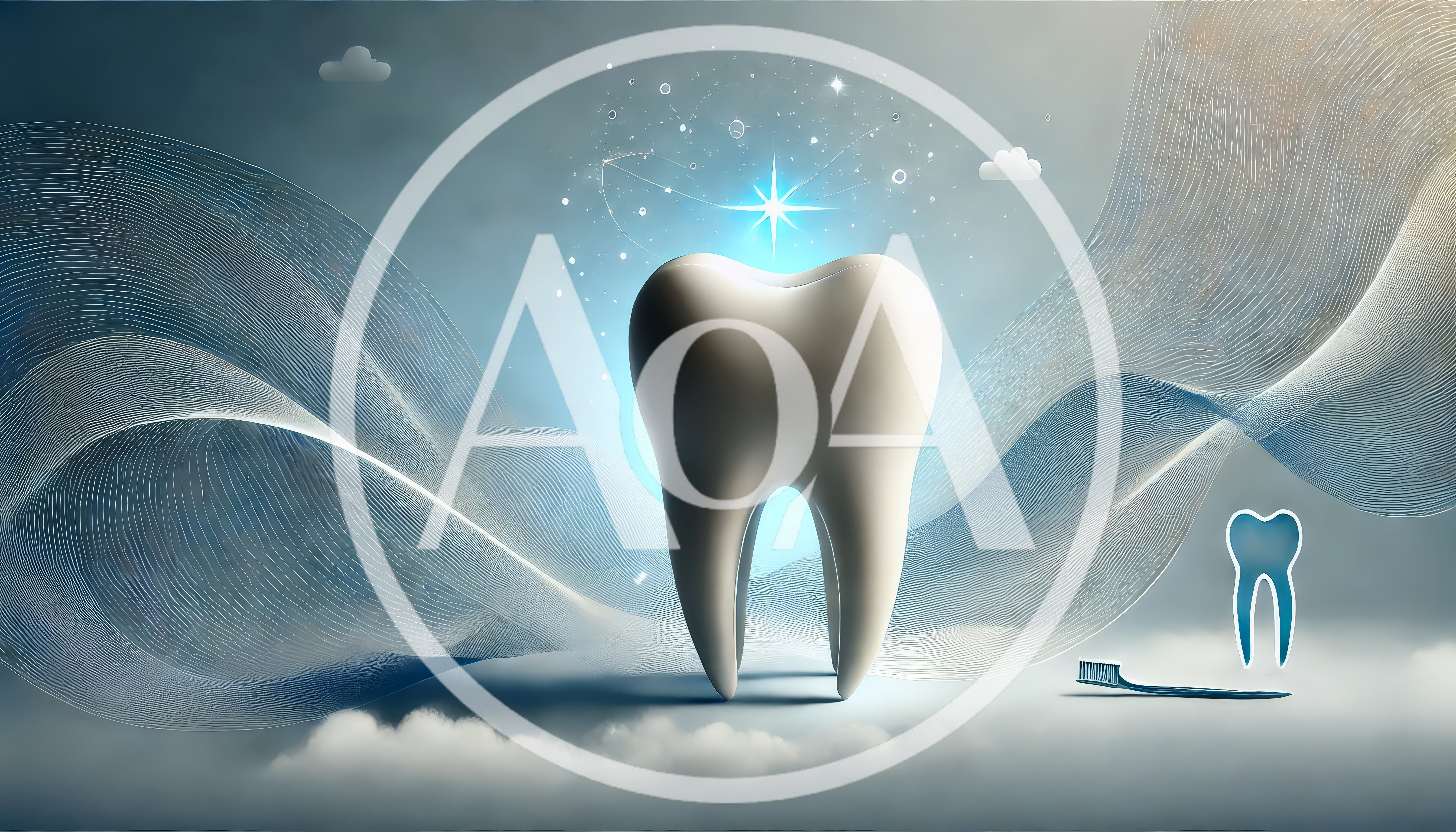 3D Rendered Glowing Tooth With Abstract Wave Background