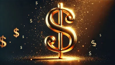Golden Dollar Sign Symbol With Glowing Particles