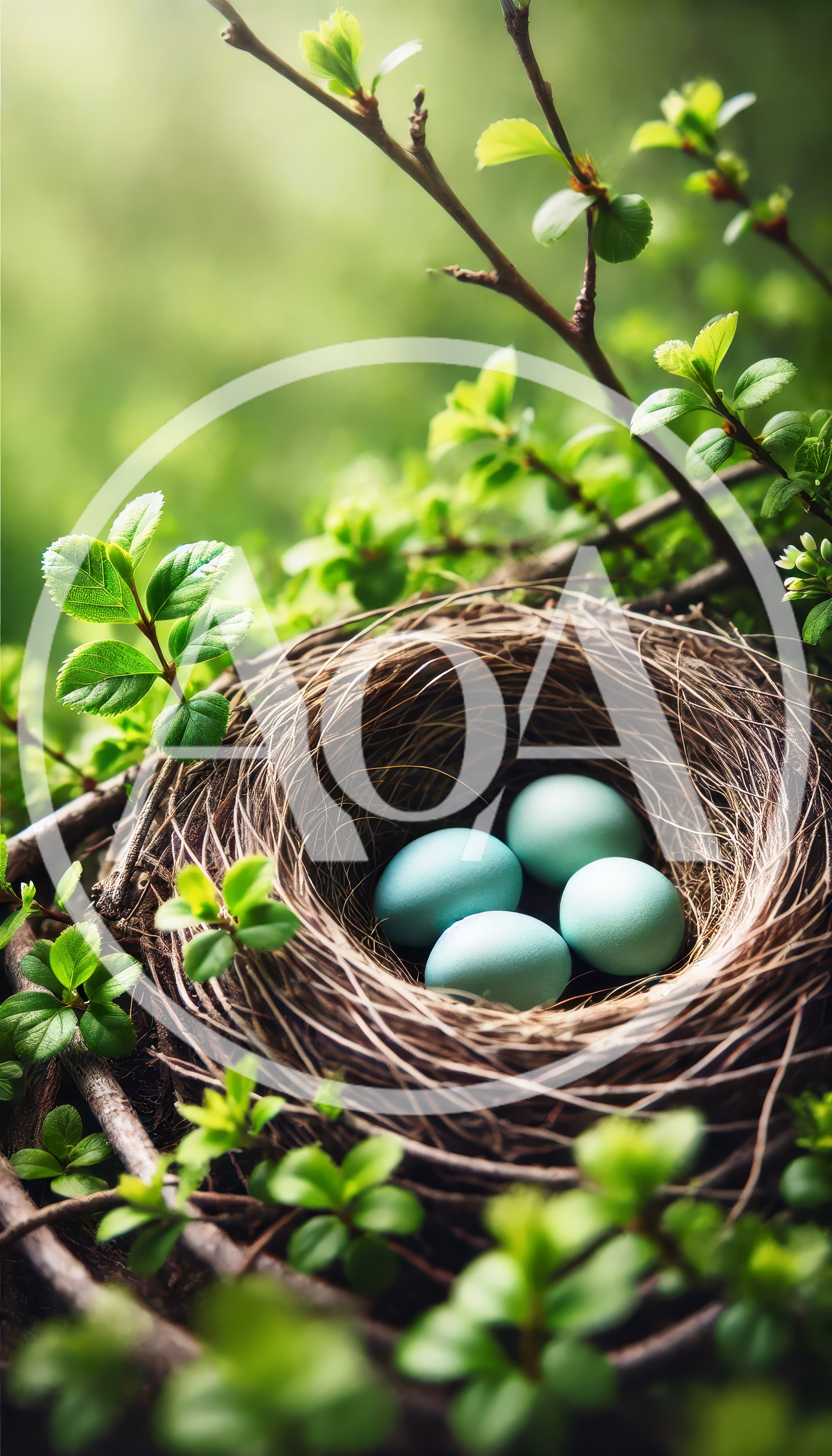 Four Blue Robin Eggs In A Natural Bird Nest