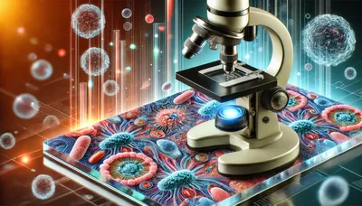 Microscope Analyzing Biological Samples On Digital Laboratory Surface