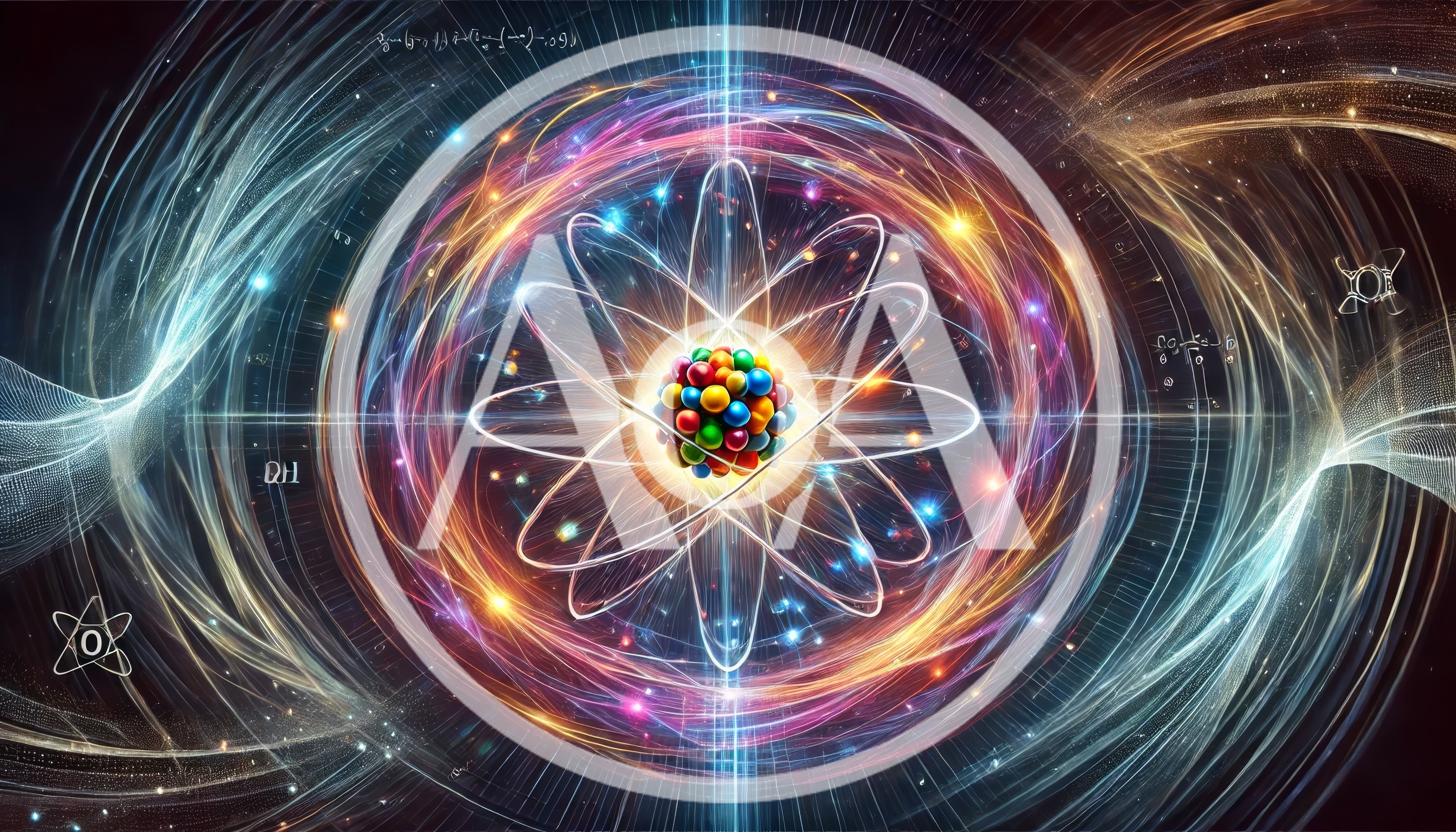 Abstract Atomic Structure With Glowing Energy Orbits