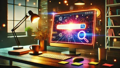 Digital Search Interface On Computer Screen In Home Office