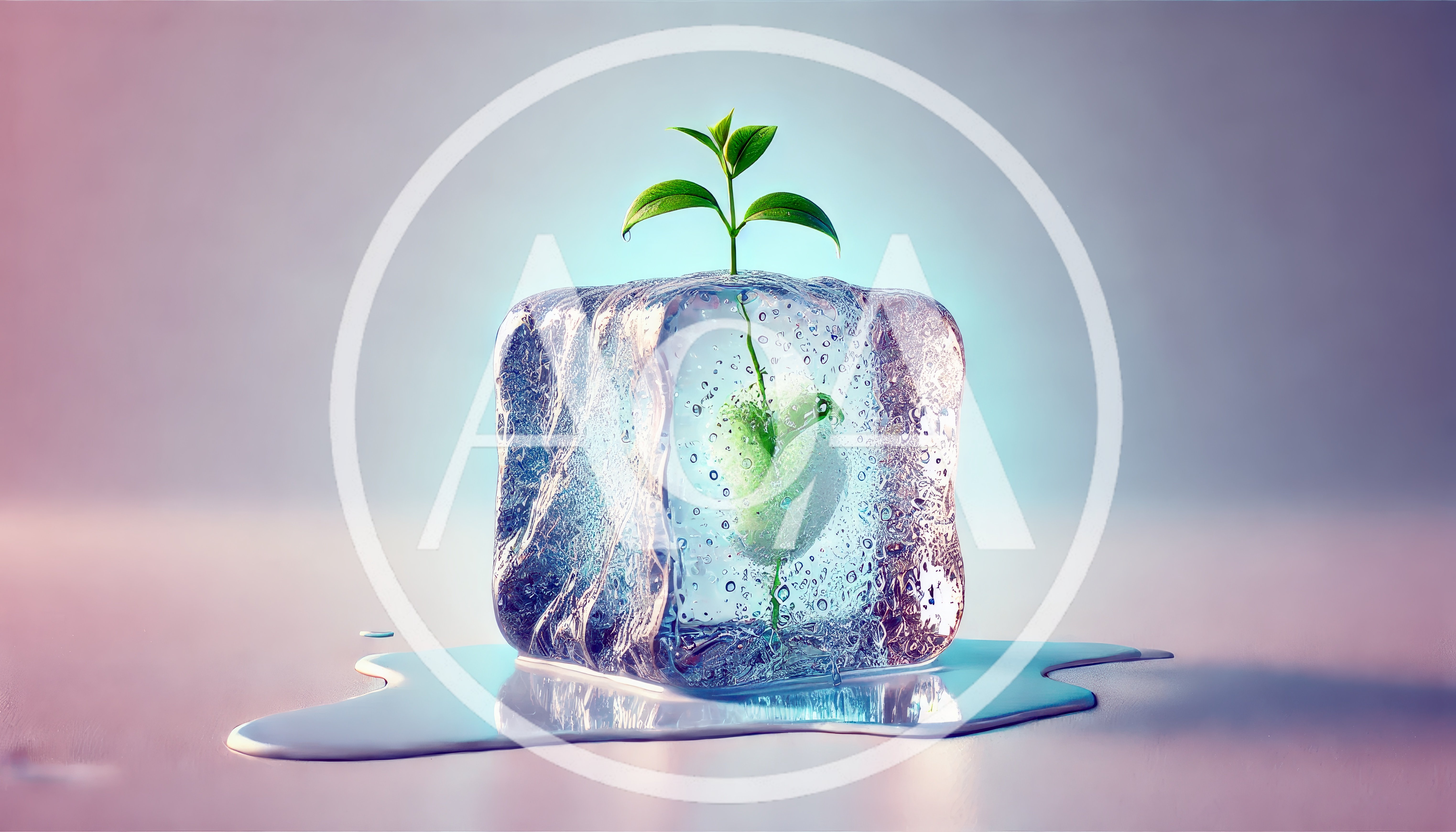 Small Green Plant Sprouting From Inside An Ice Cube