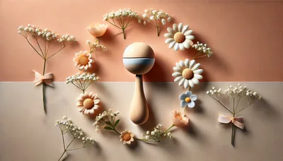 Wooden Baby Rattle Surrounded by Flowers