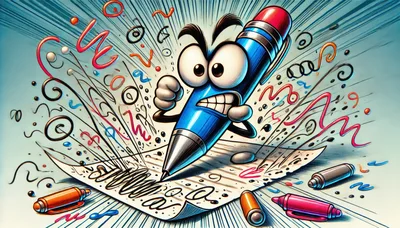 Angry Cartoon Pencil Writing Frantically On Paper