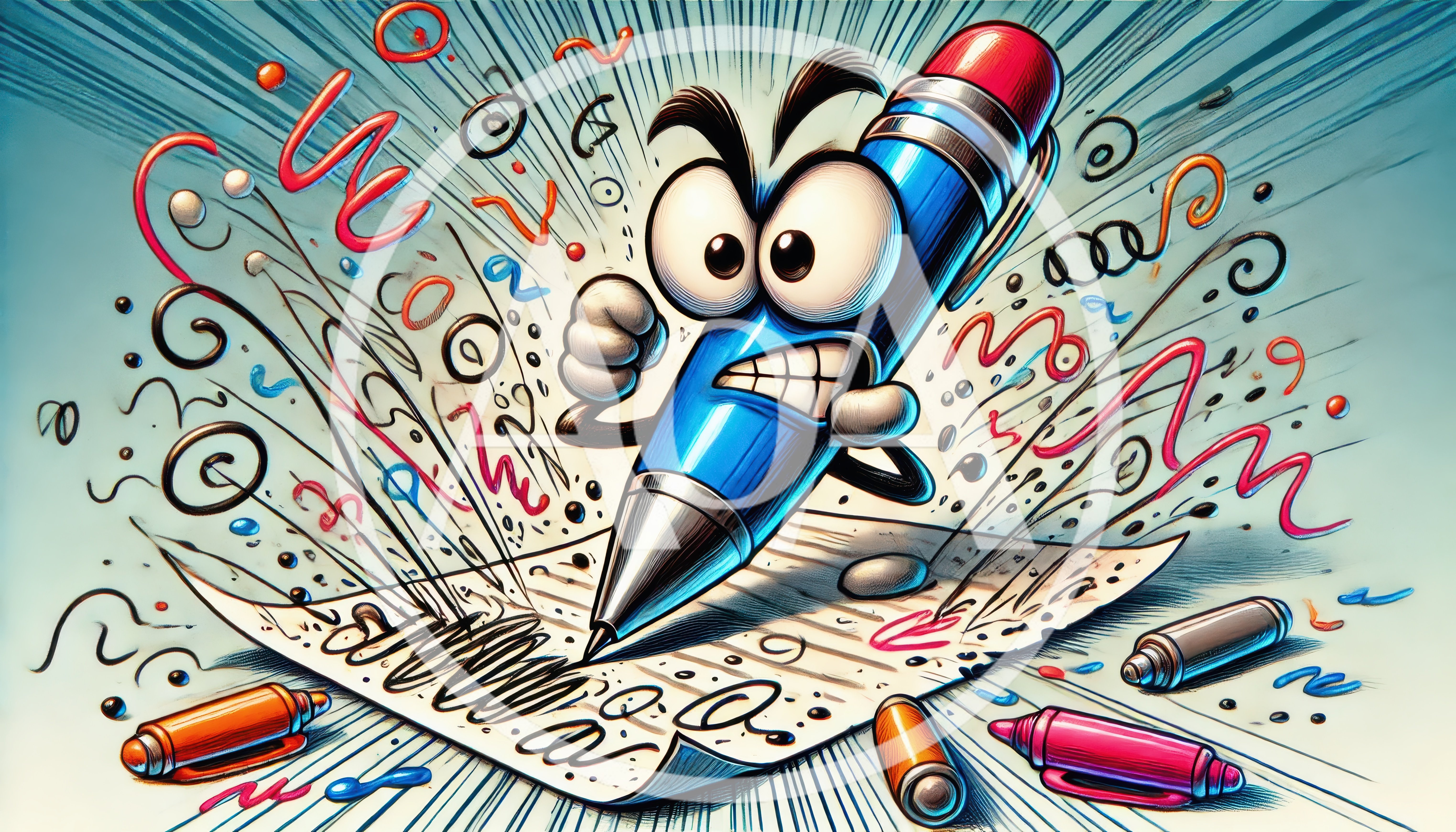 Angry Cartoon Pencil Writing Frantically On Paper