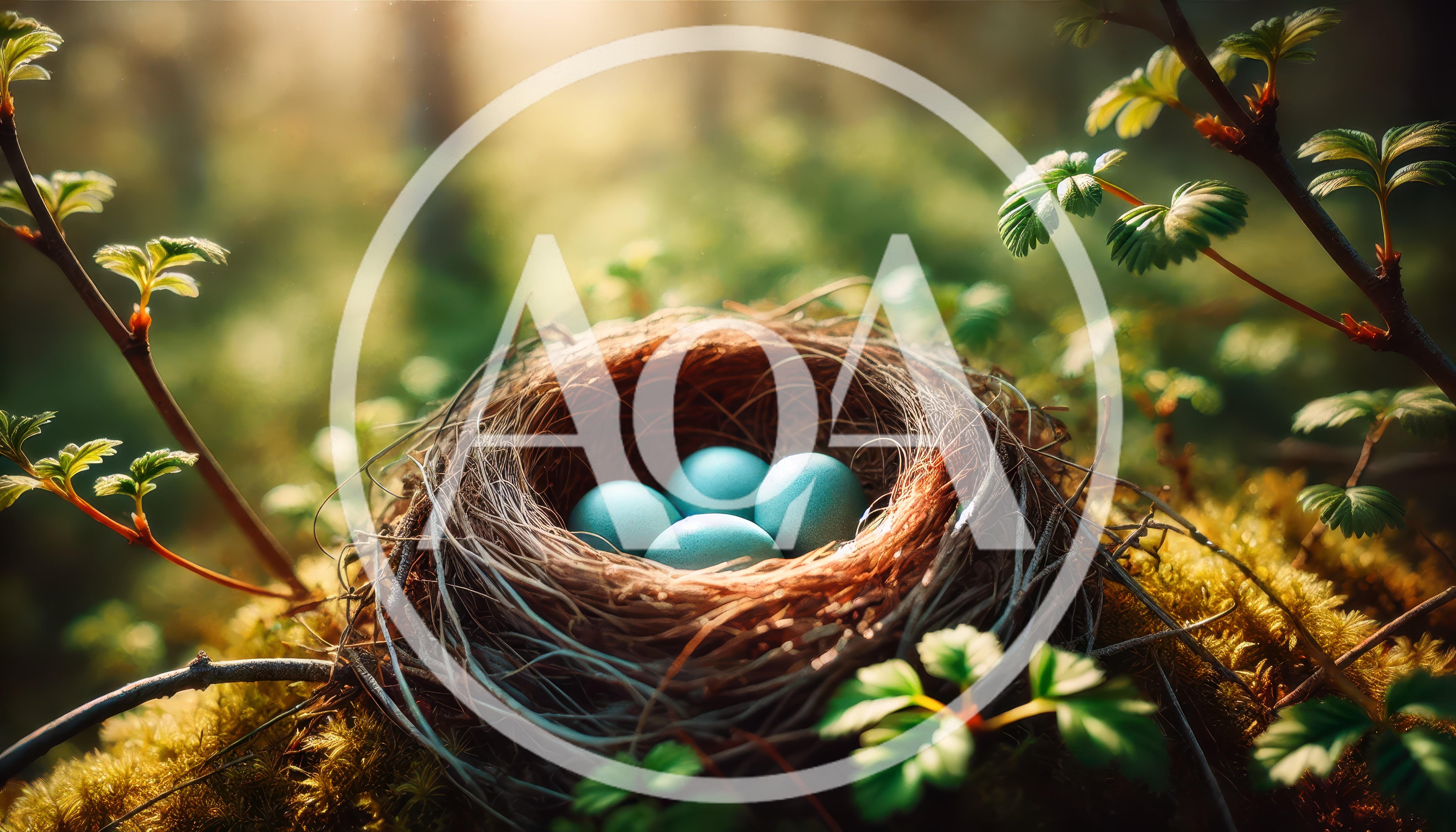 Four Blue Bird Eggs Resting In A Natural Nest
