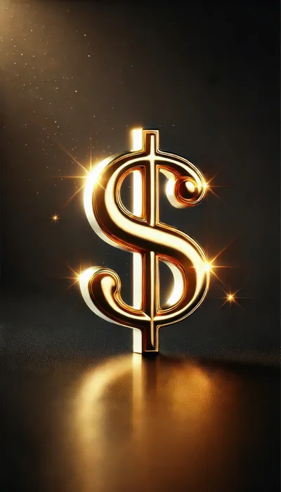 Golden Dollar Sign Symbol on Reflective Surface