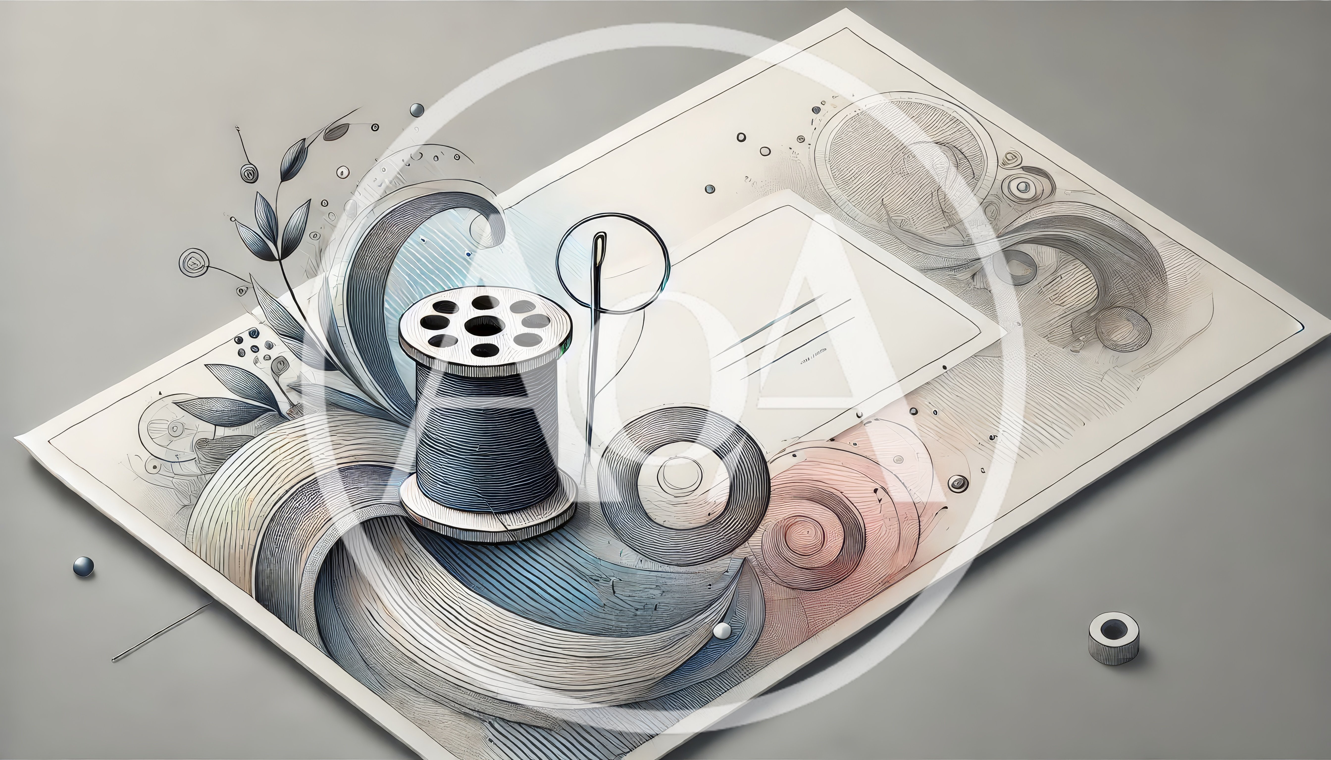 Artistic Illustration of Sewing Spool and Needle