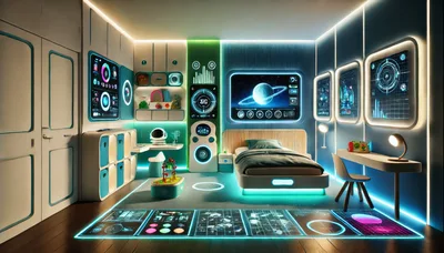 Futuristic Sci-Fi Bedroom Interior With Neon Lighting