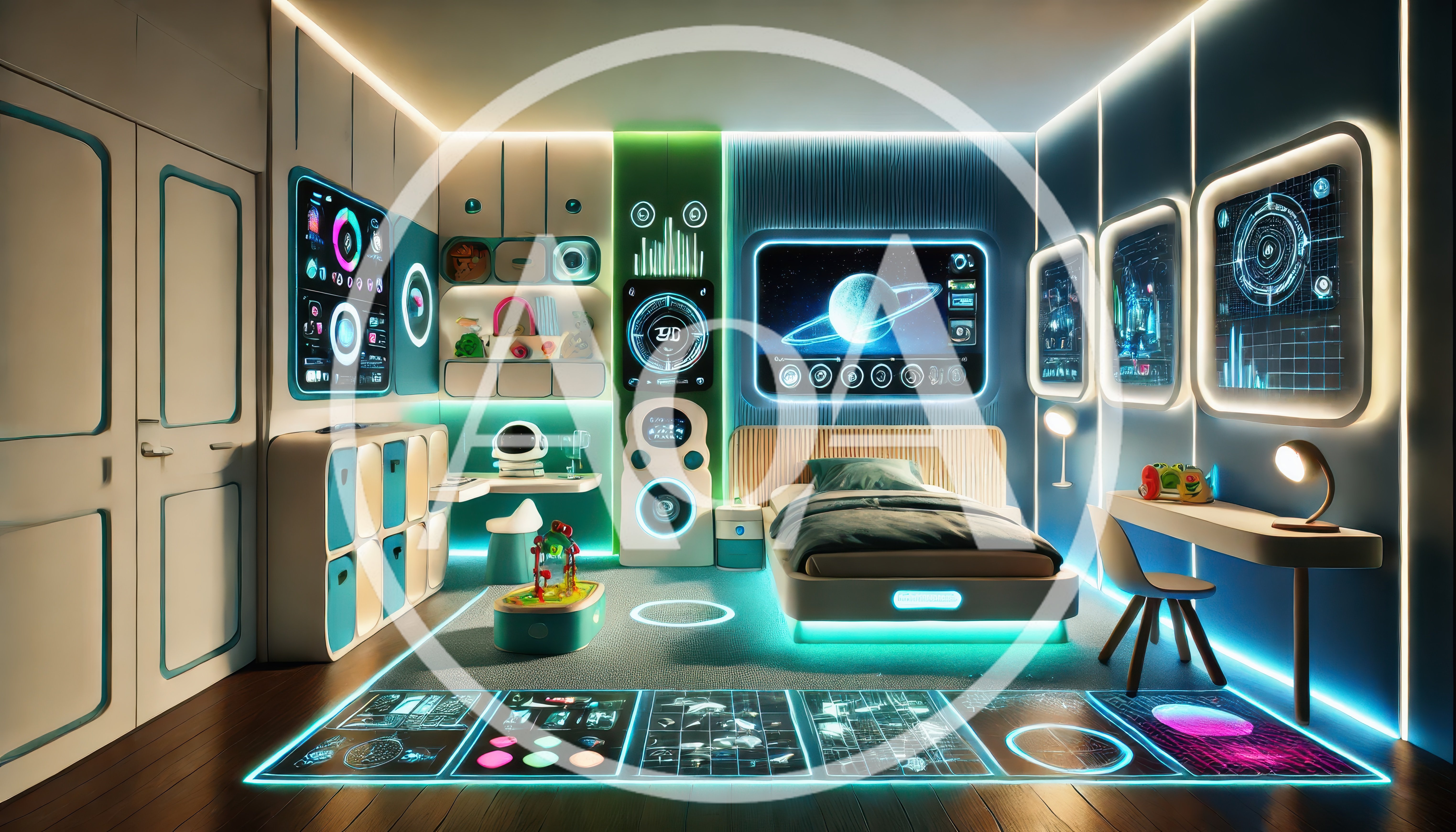 Futuristic Sci-Fi Bedroom Interior With Neon Lighting