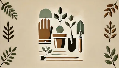 Minimalist Gardening Tools And Potted Plant Illustration