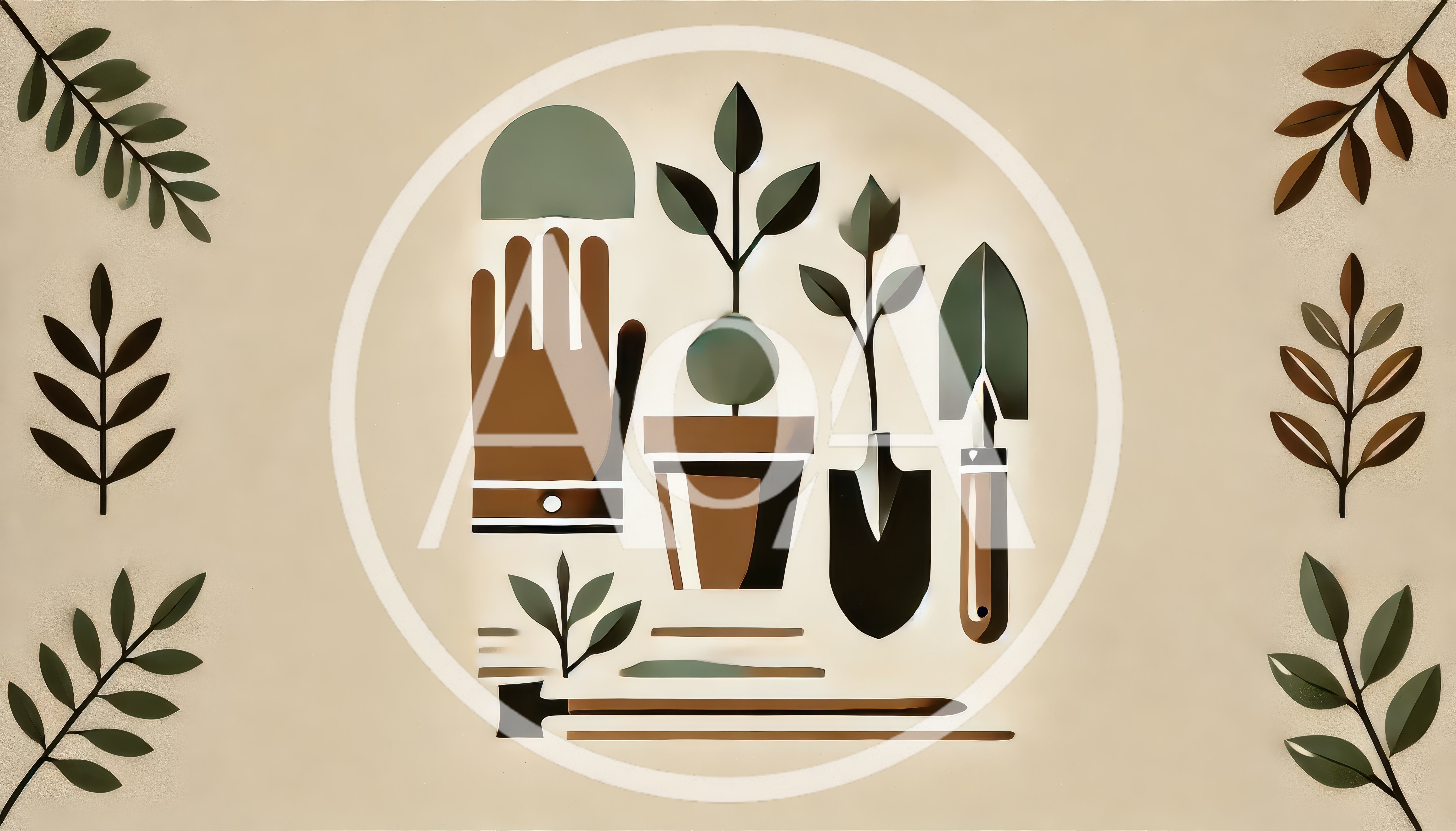 Minimalist Gardening Tools And Potted Plant Illustration
