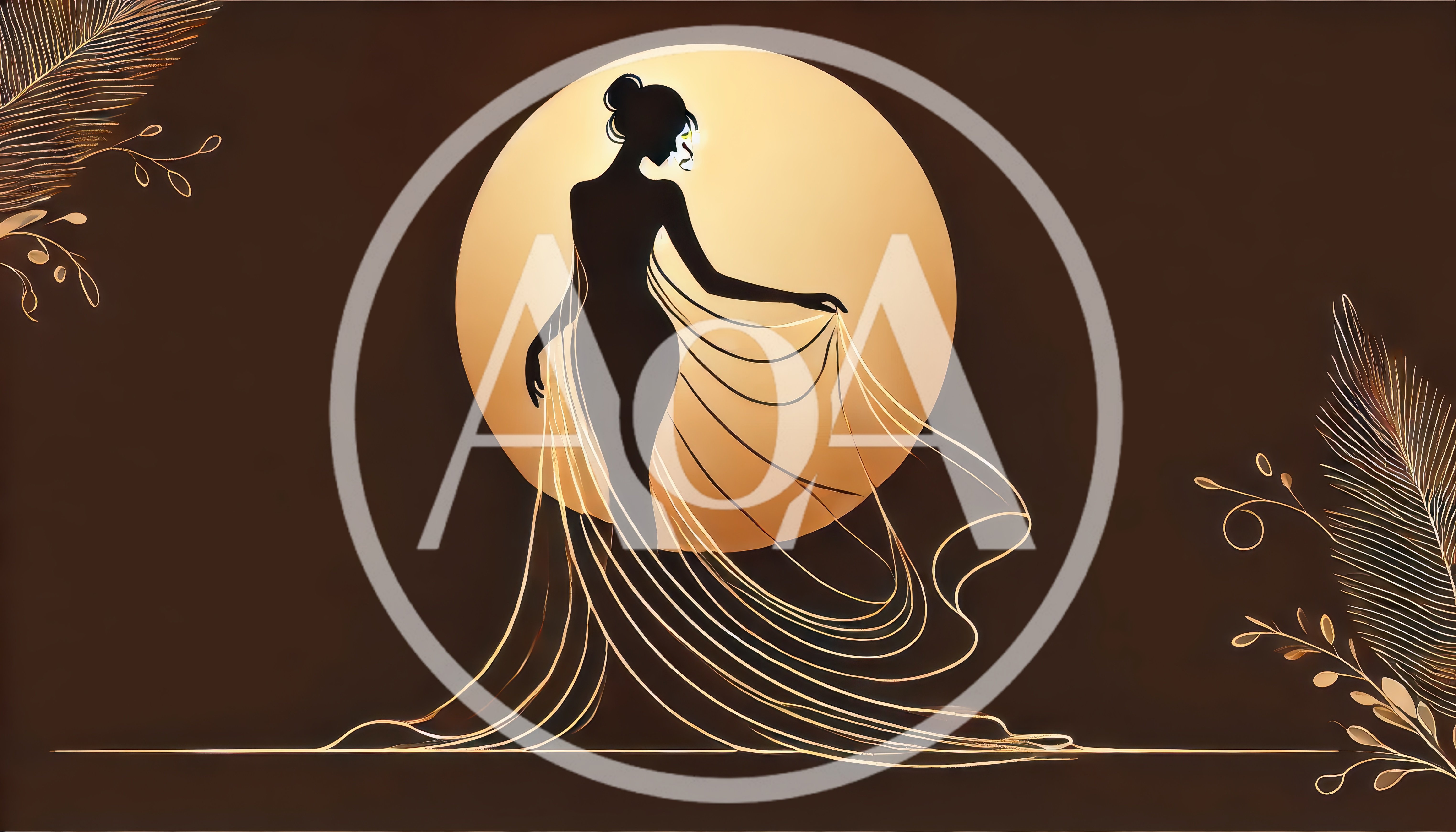 Elegant Silhouette Of A Woman With Flowing Golden Fabric
