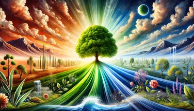 Surreal Landscape With Central Tree And Dual Atmosphere