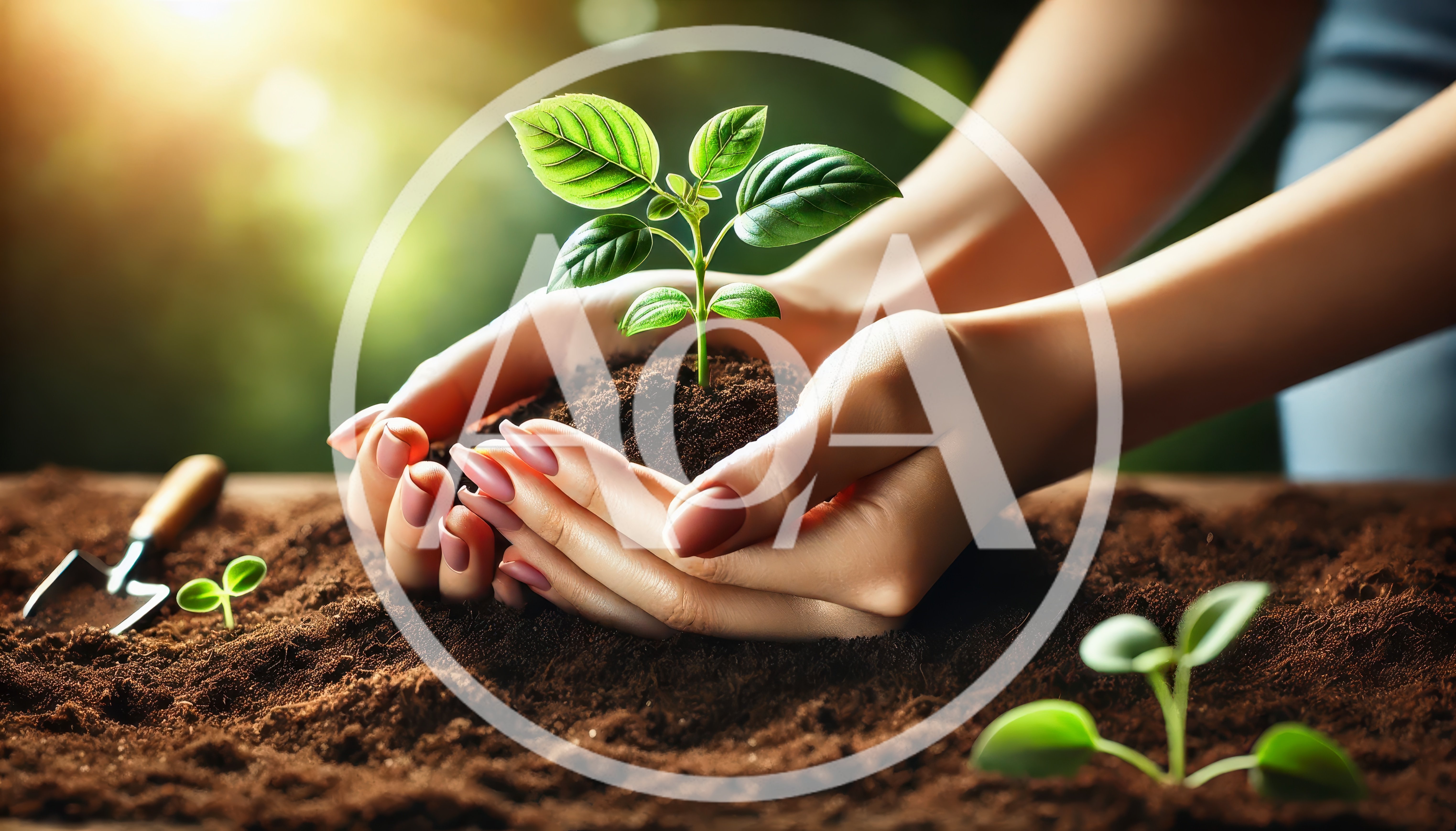 Hands Cupping A Small Green Plant In Soil
