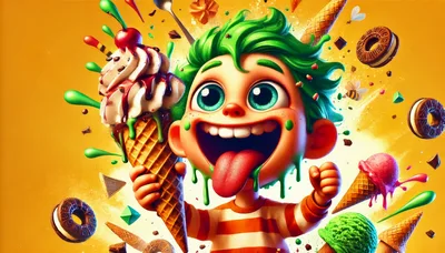 Cartoon Boy Enjoying A Large Ice Cream Cone