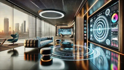 Futuristic Luxury Office Interior With Digital Data Displays