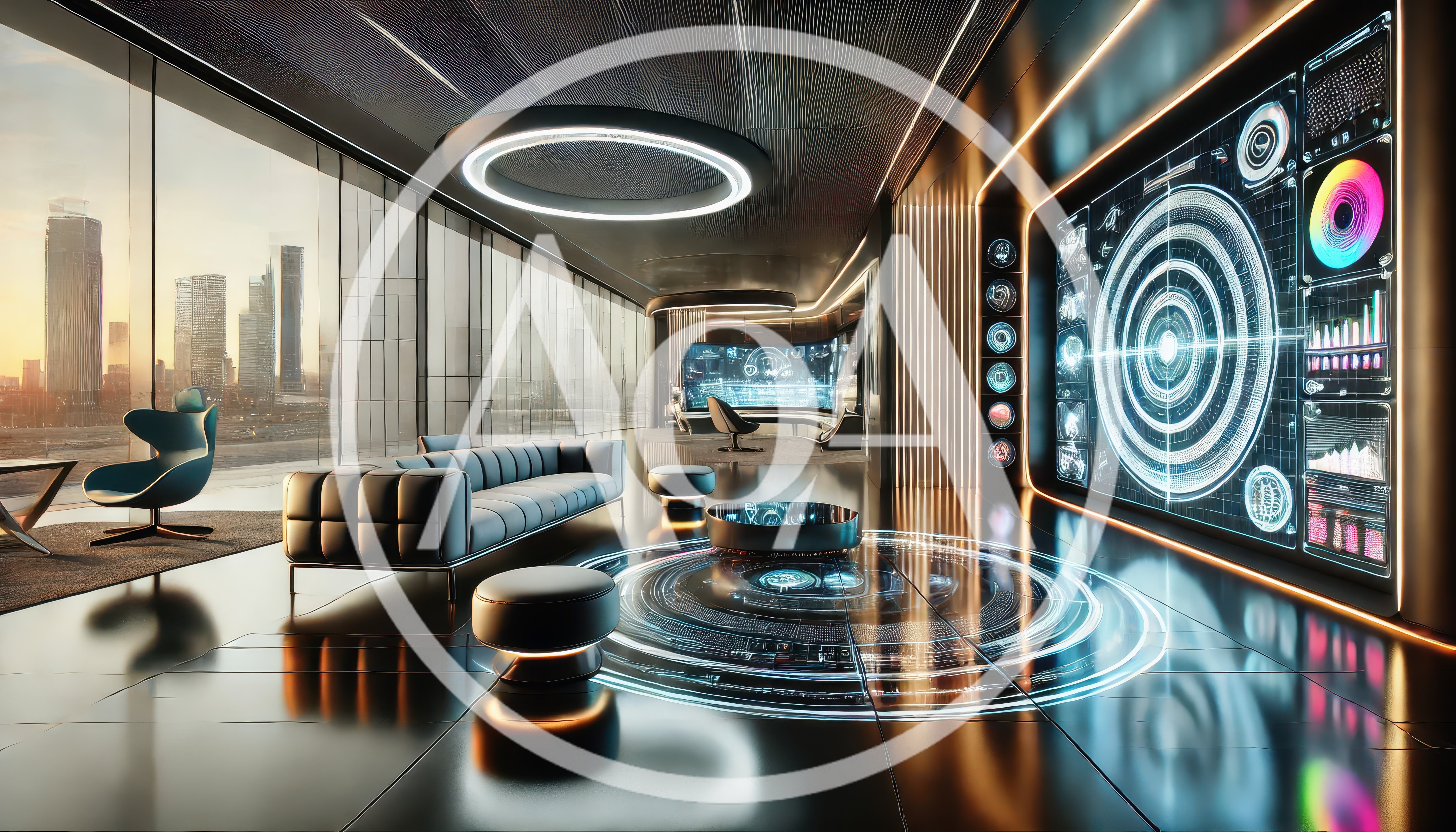 Futuristic Luxury Office Interior With Digital Data Displays