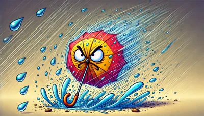 Angry Cartoon Umbrella In A Rainstorm