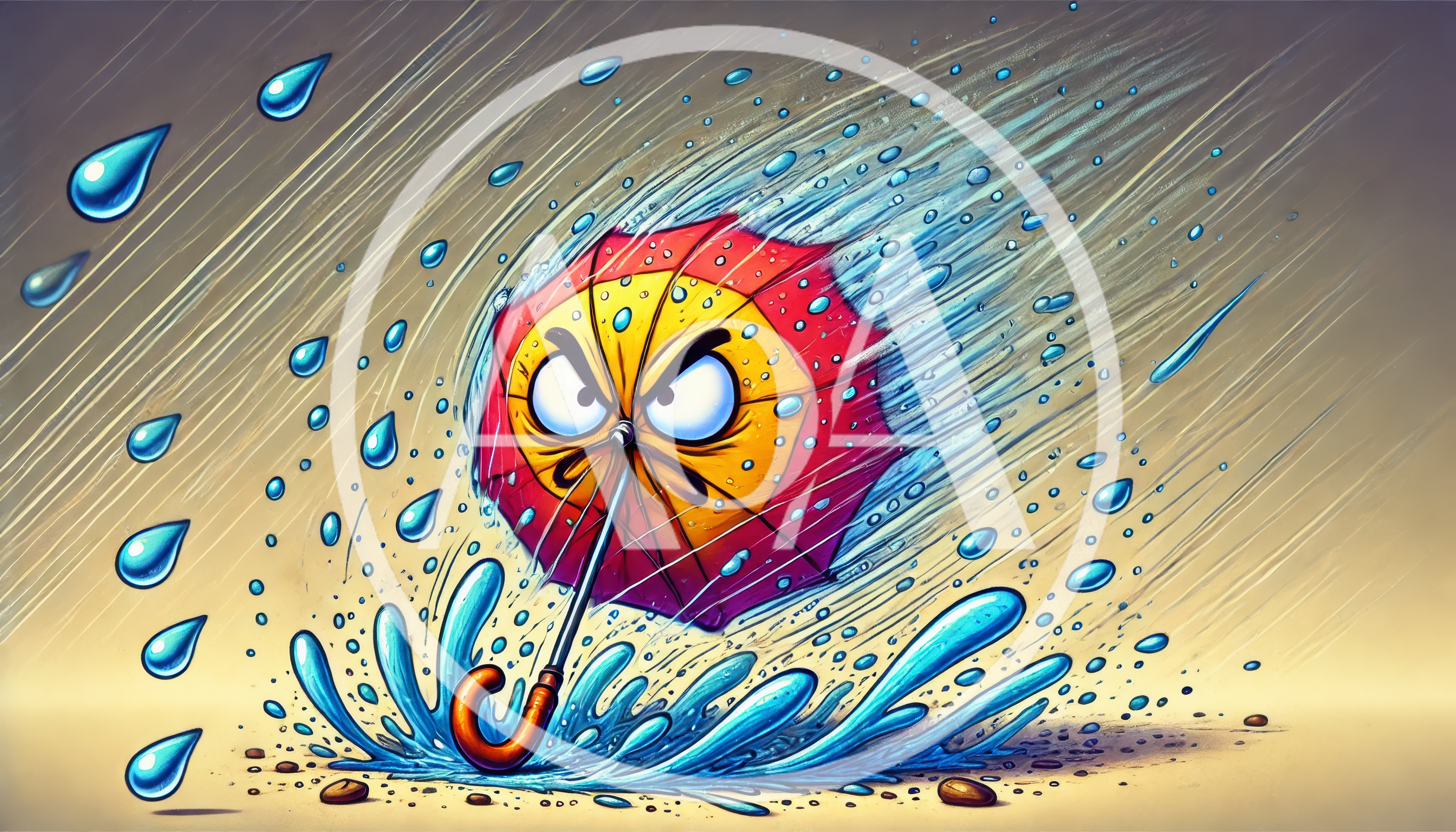 Angry Cartoon Umbrella In A Rainstorm