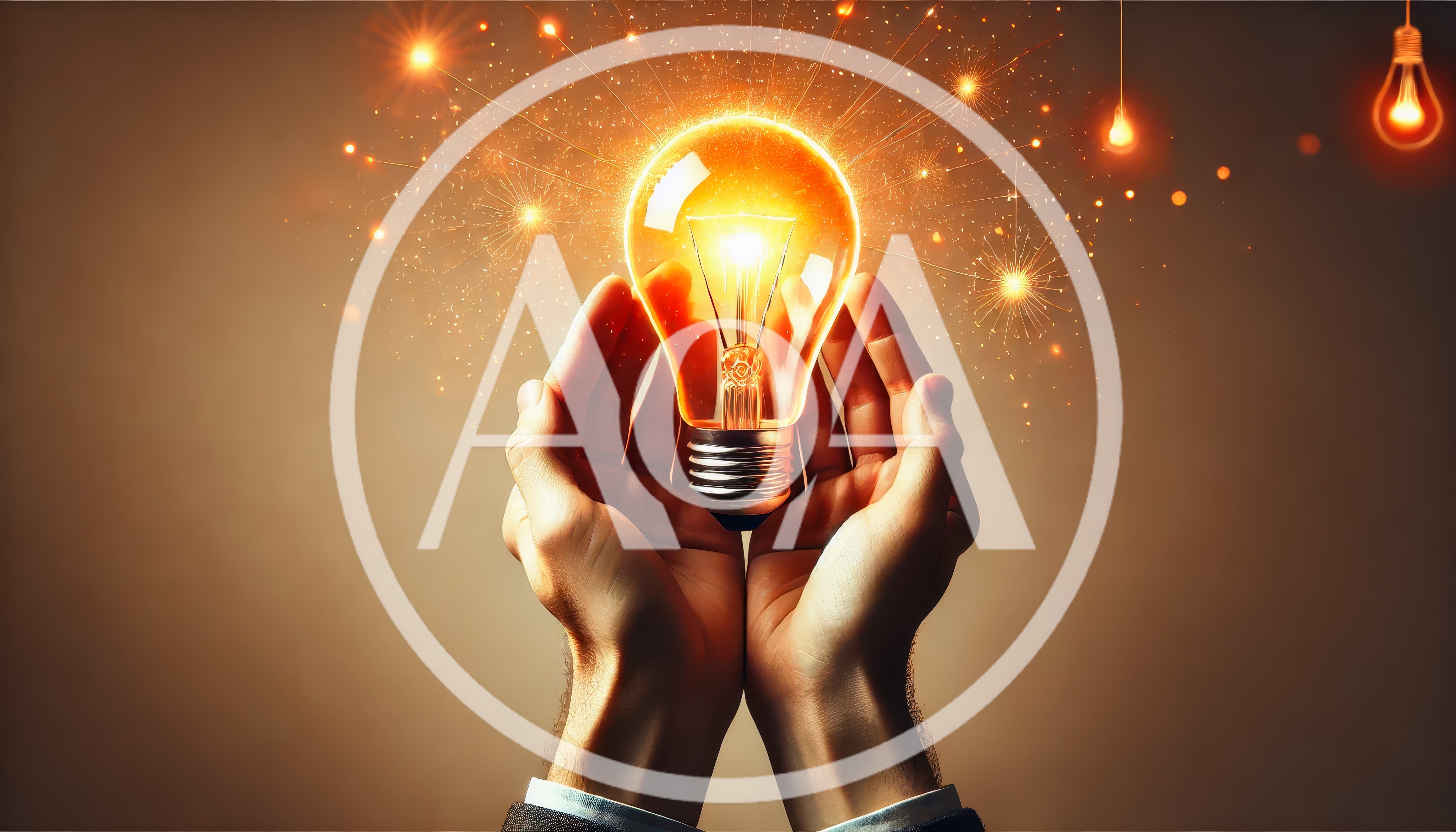 Hands Holding A Glowing Light Bulb With Sparkles