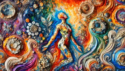 Abstract Human Figure Surrounded By Vibrant Swirling Colors
