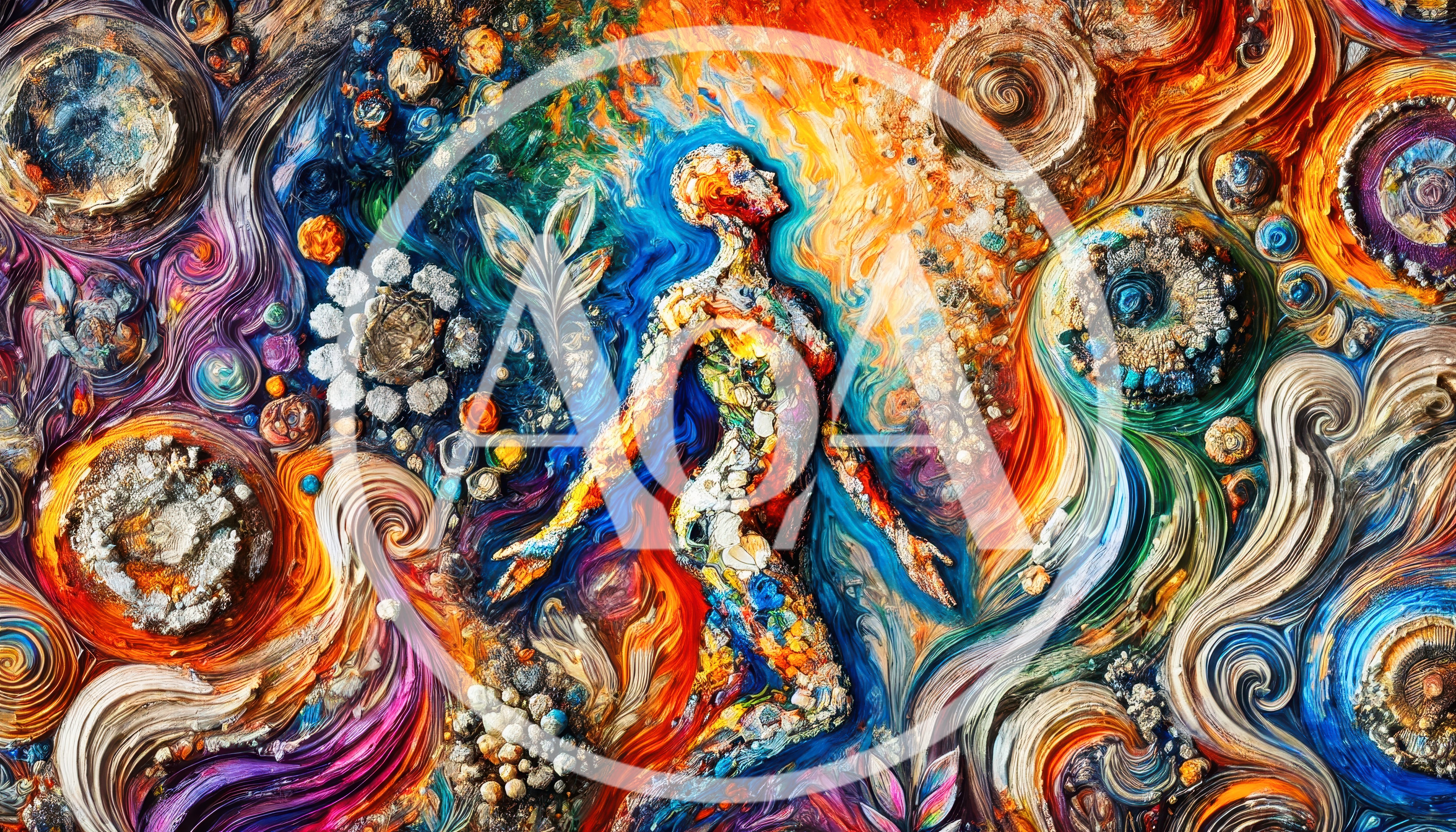 Abstract Human Figure Surrounded By Vibrant Swirling Colors