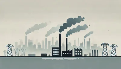 Industrial Factory Skyline With Smoke Stacks And Power Lines