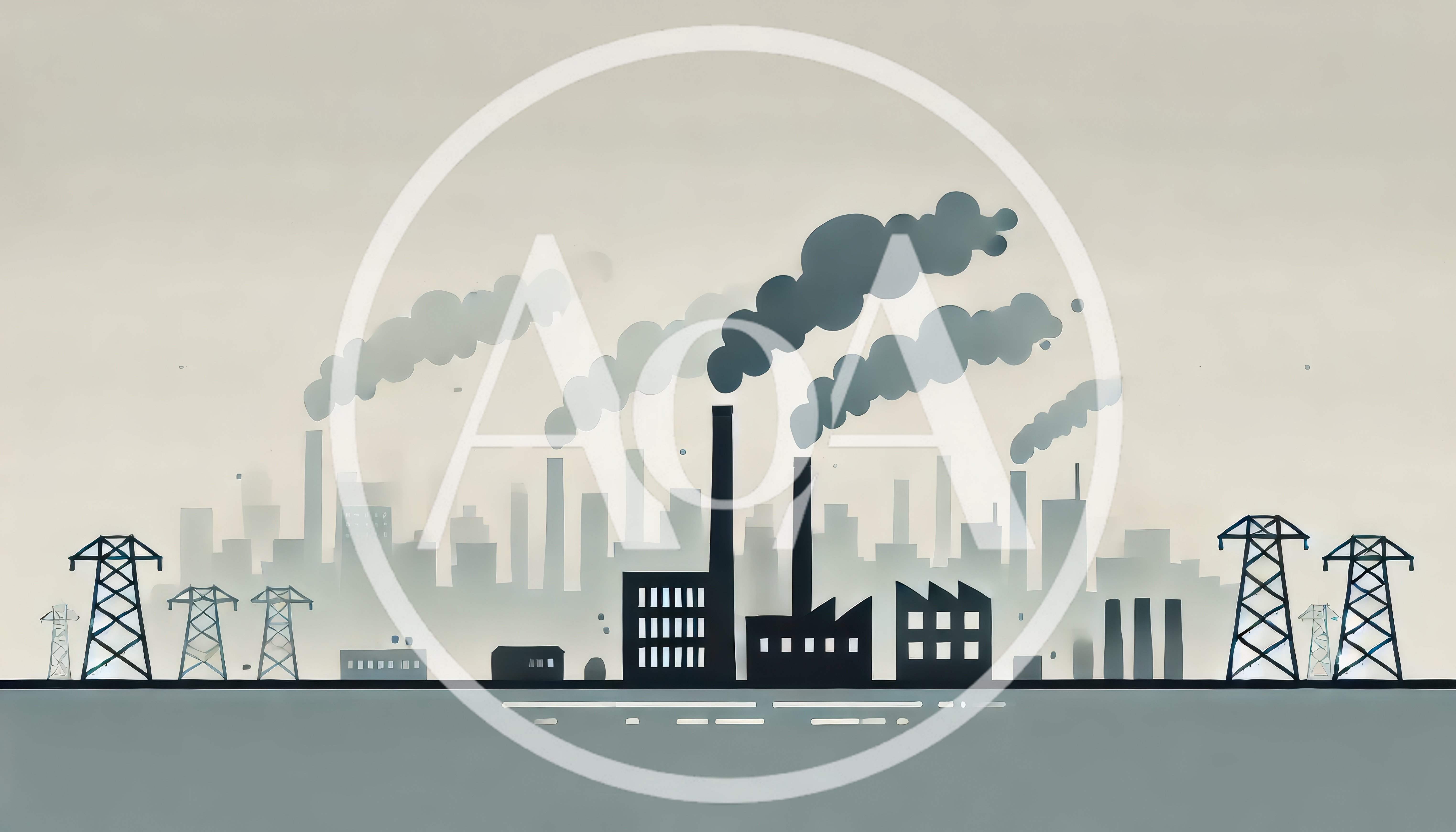 Industrial Factory Skyline With Smoke Stacks And Power Lines