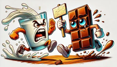 Angry Glass Of Milk Chasing A Sad Chocolate Bar