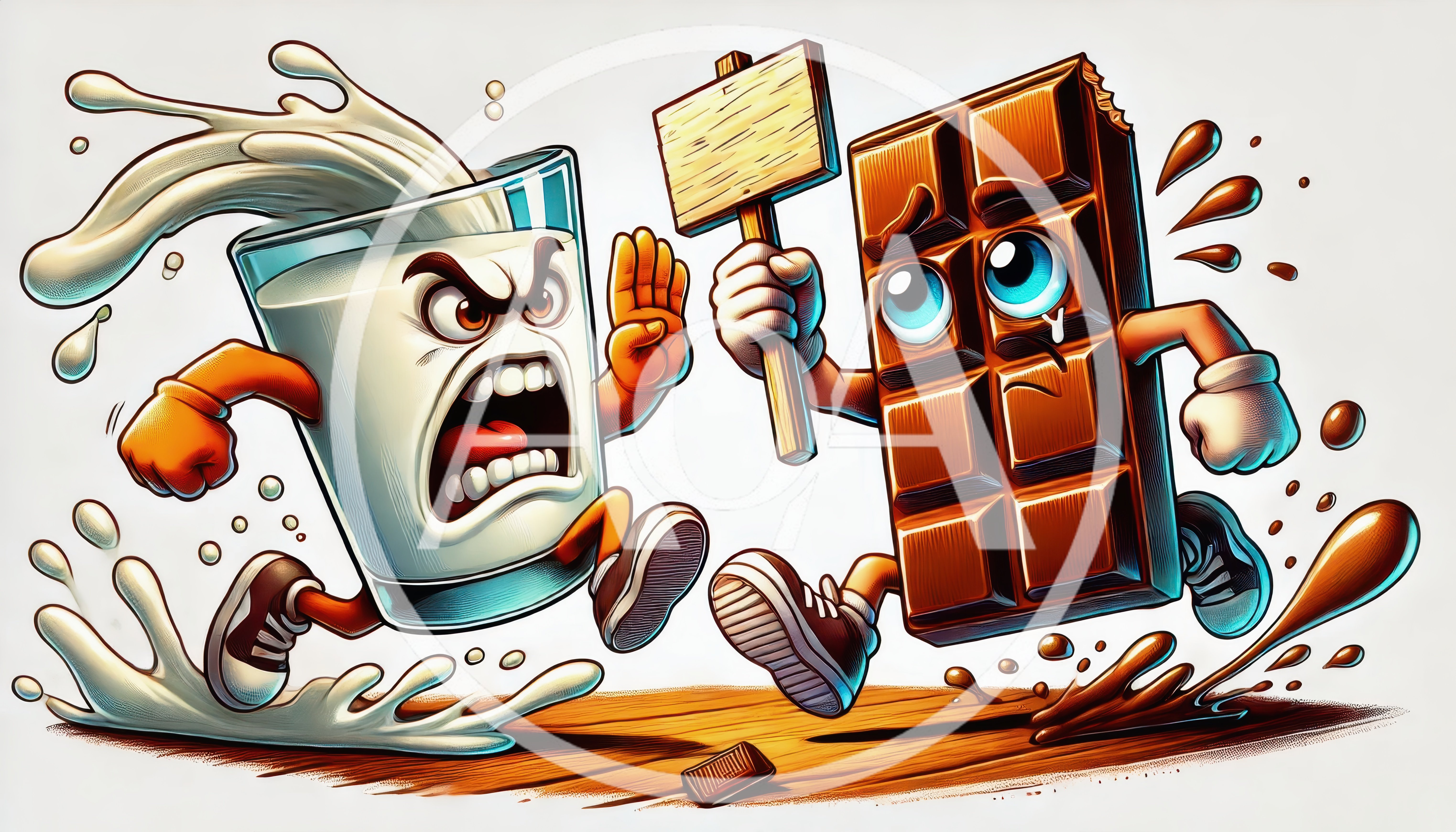 Angry Glass Of Milk Chasing A Sad Chocolate Bar