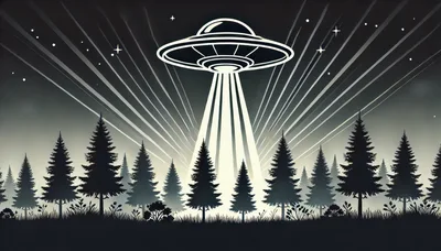 UFO Hovering Over A Dark Pine Forest