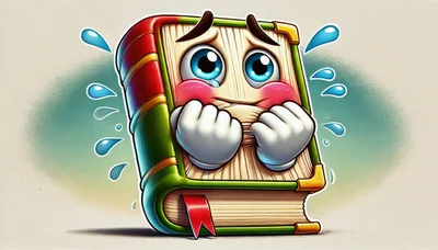 Sad Anthropomorphic Book Character Crying