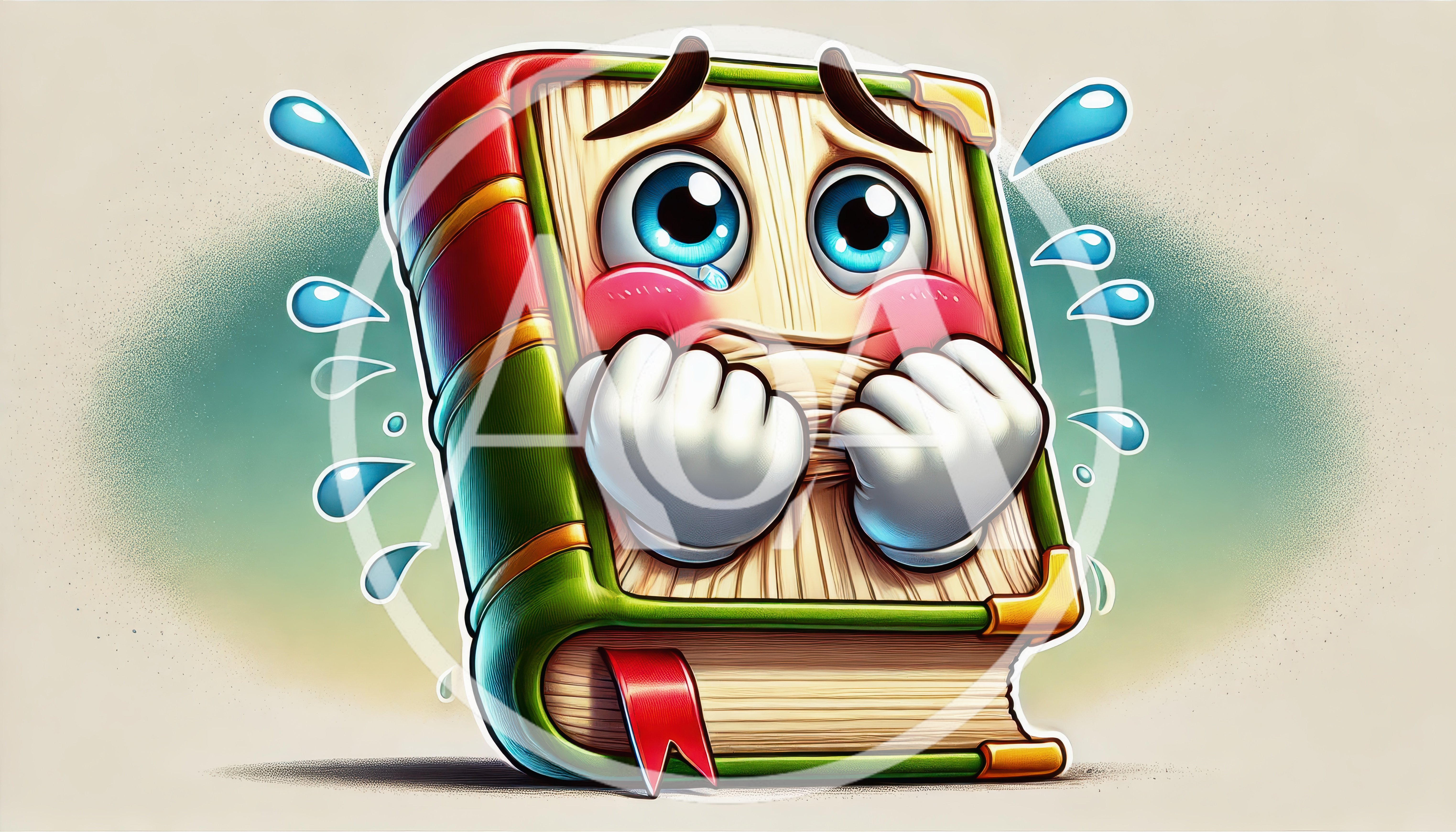 Sad Anthropomorphic Book Character Crying
