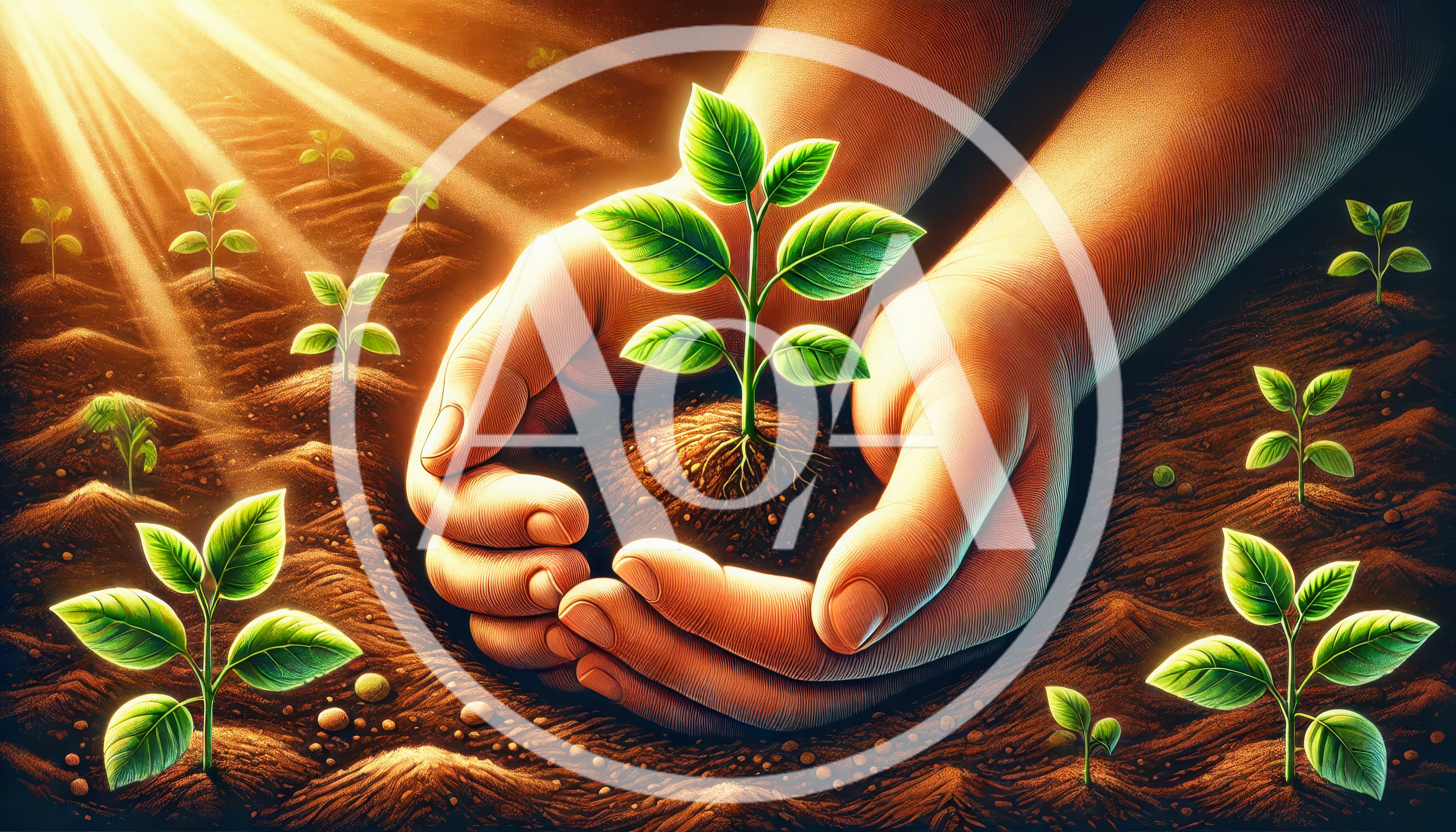 Hands Cupping A Small Green Plant In Soil